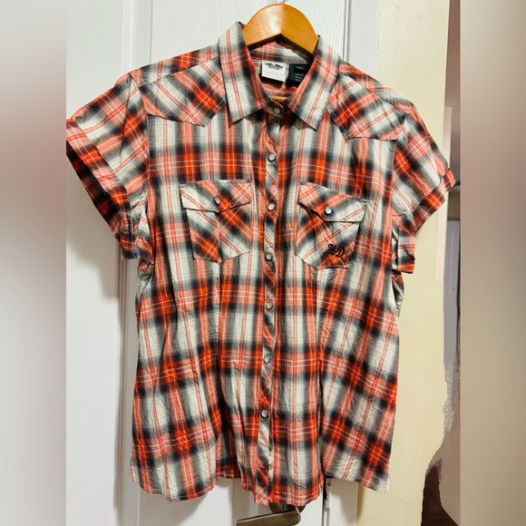 Harley Davidson 2XL Women’s Plaid Shirt - Picture 2 of 5